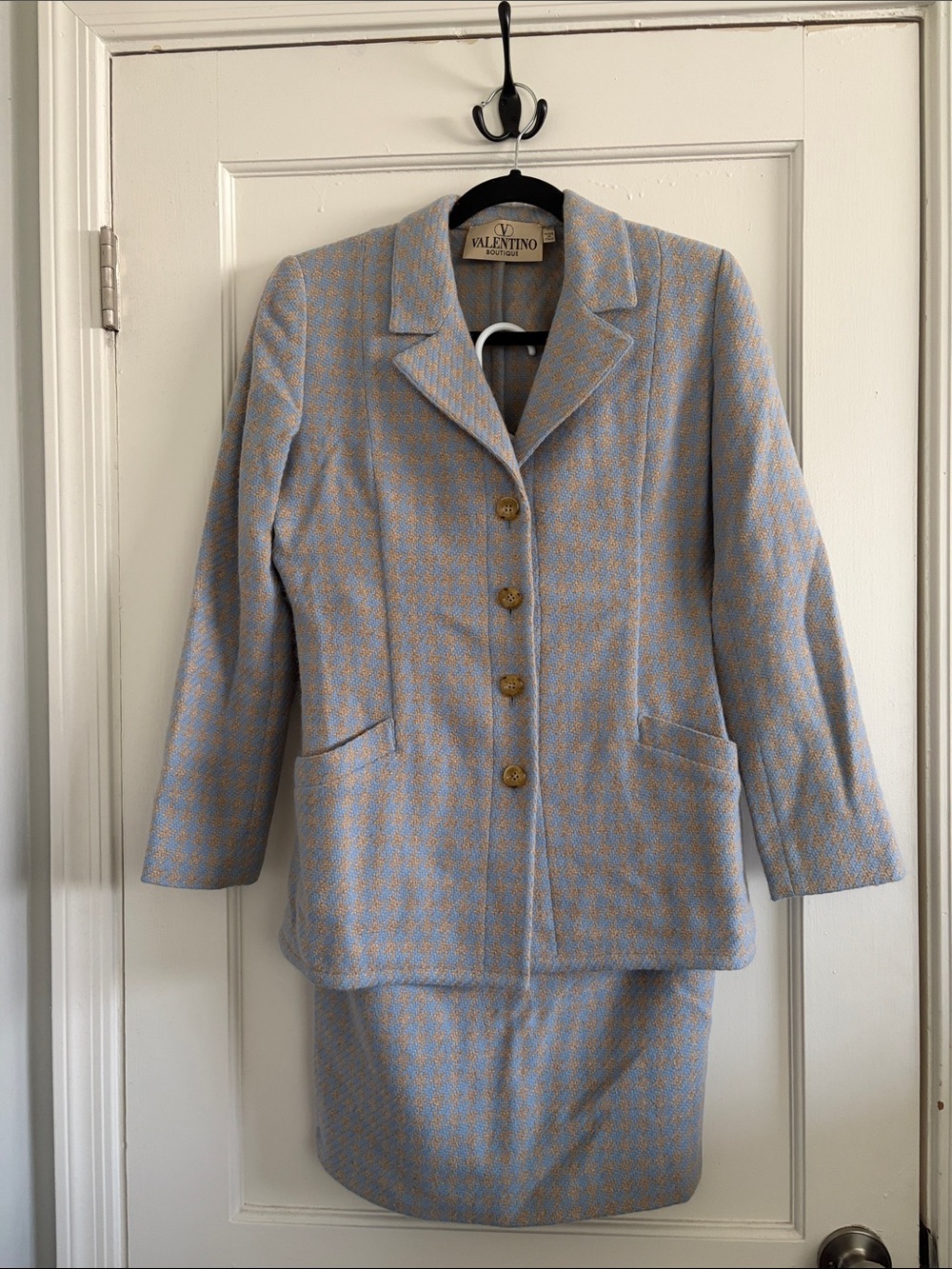 Vintage Valentino Pale Blue & Tan Tweed Women's Blazer/skirt size 8